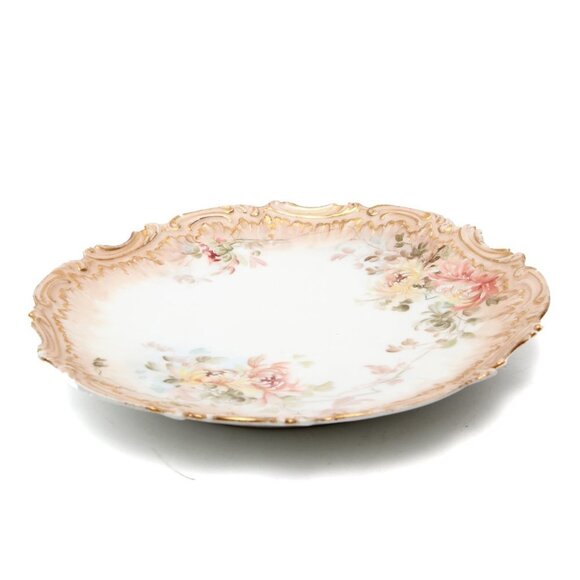 Antique Limoges France Porcelain Gold Gilt Floral Serving Plate Platter Coiffe - Picture 2 of 9